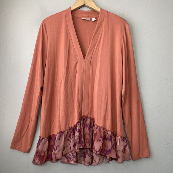 LOGO by Lori Goldstein Sweaters - LOGO Lori Goldstein Layering Cardigan Size Medium Brick Boho Ruffled Lagenlook